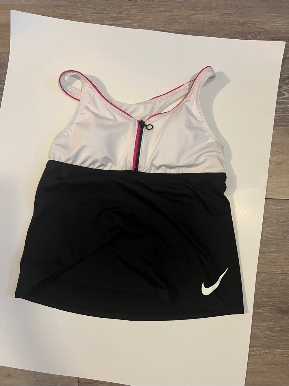 Nike Women's Black, White & Pink Zip-Front Tank Swim Top